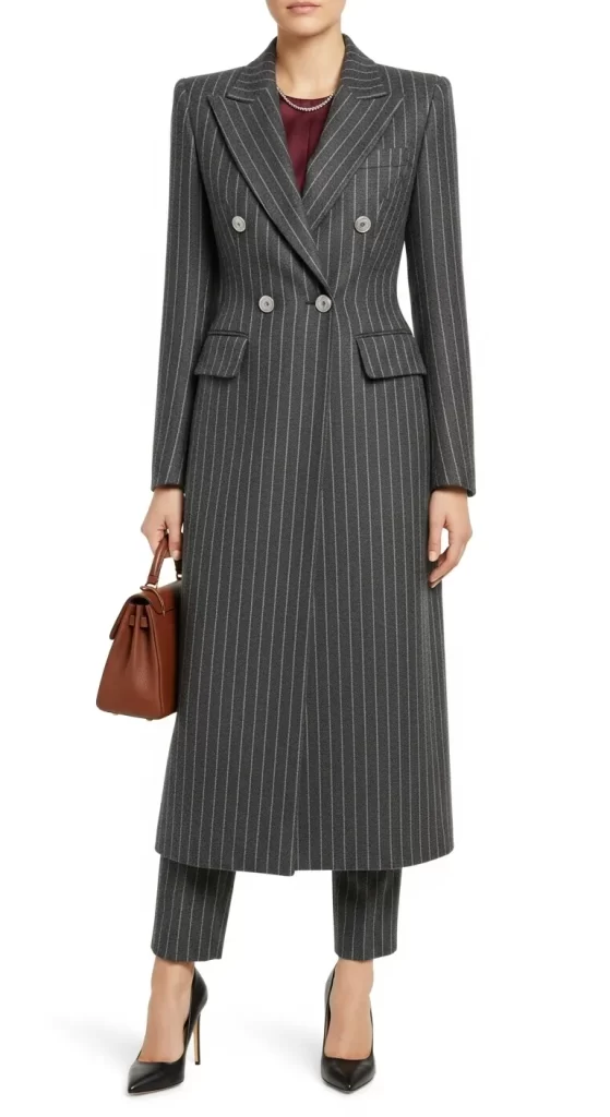  The Power Pinstripe Overcoat