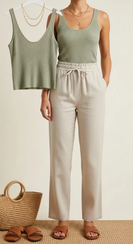 The Sage Ribbed Tank and Linen Trousers The Sage Ribbed Tank and Linen Trousers