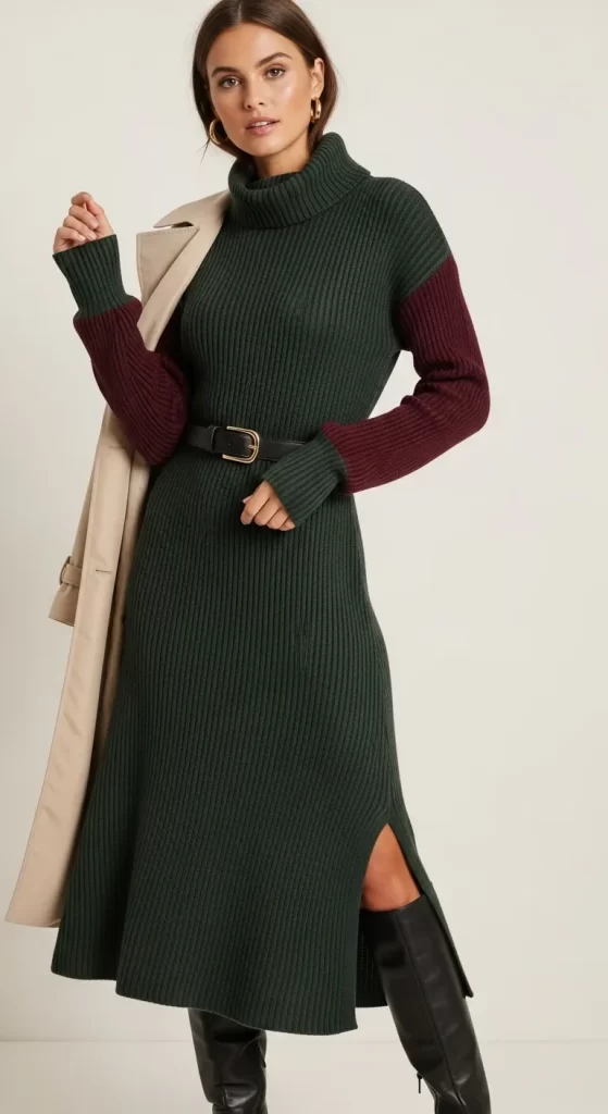 The Color-Block Turtleneck Dress