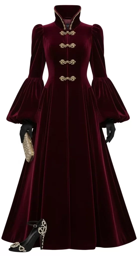 The Regal Crimson Velvet Gown Coat