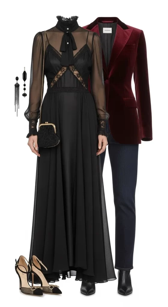 The Velvet and Lace Evening Look