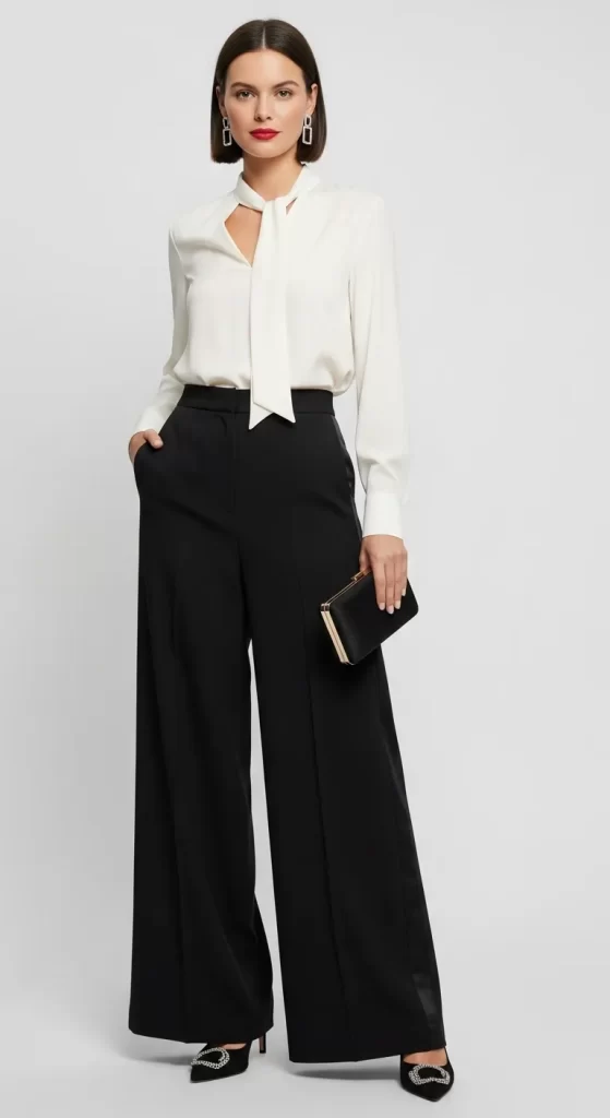 The Elegant Pussy-Bow Blouse with Palazzo Pants The Elegant Pussy-Bow Blouse with Palazzo Pants