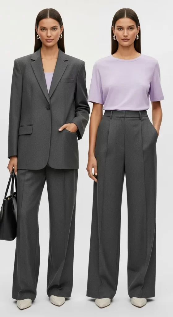 The Relaxed Grey Suit with Lavender Accents The Relaxed Grey Suit with Lavender Accents