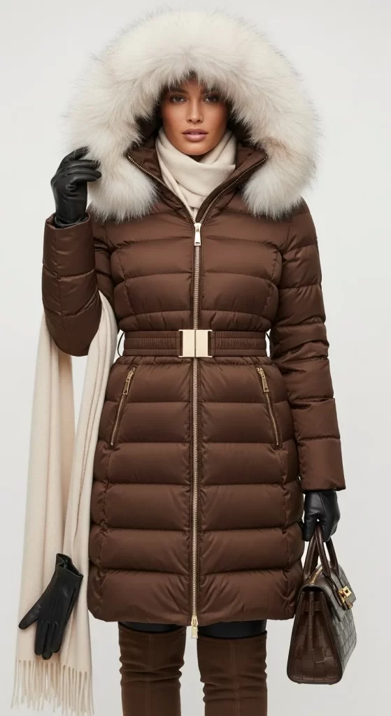 The Chocolate Chic Belted Puffer