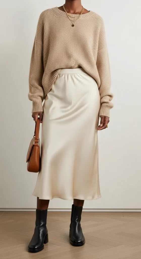 The Cozy Knit and Satin Slip Skirt The Cozy Knit and Satin Slip Skirt