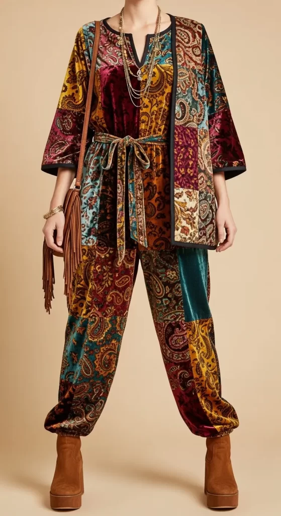 The Bohemian Velvet Patchwork Jumpsuit