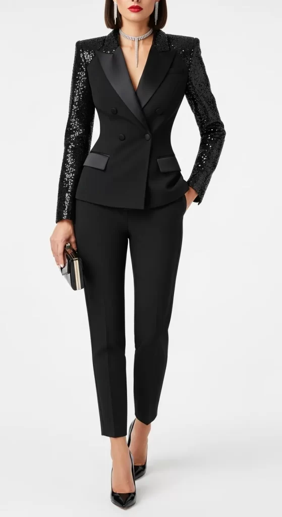 The Midnight Sequin Tuxedo Jumpsuit