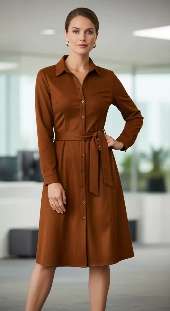 The Polished Faux-Suede Shirtdress