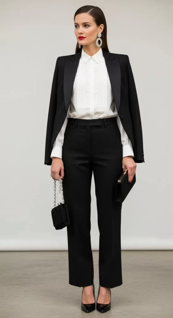  The Sharp Tuxedo Bib Blouse