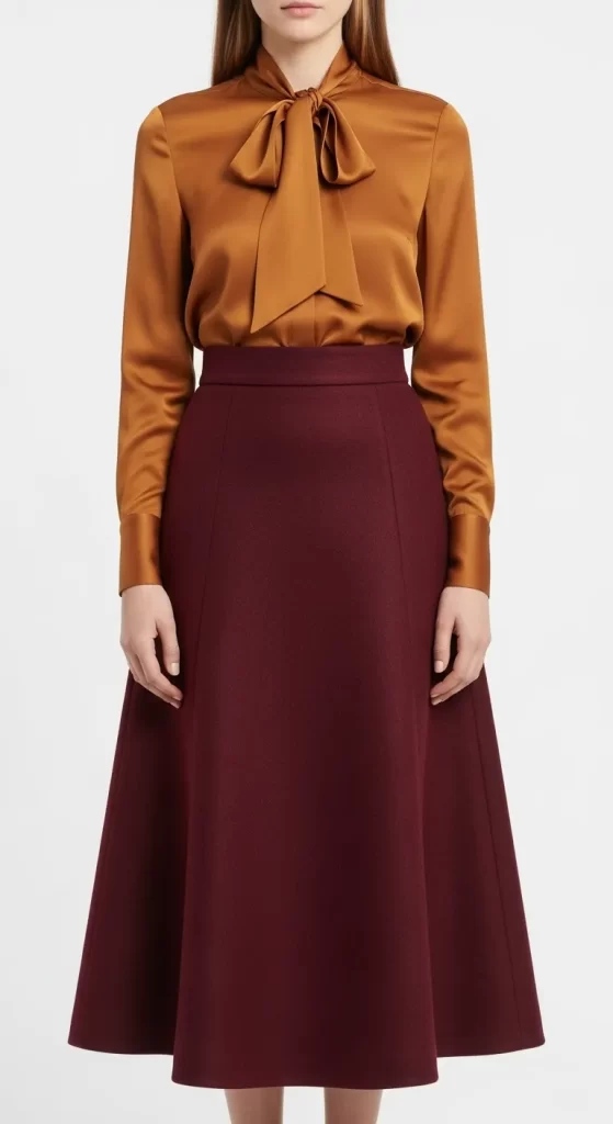 The Satin Blouse and Wool Skirt Duo