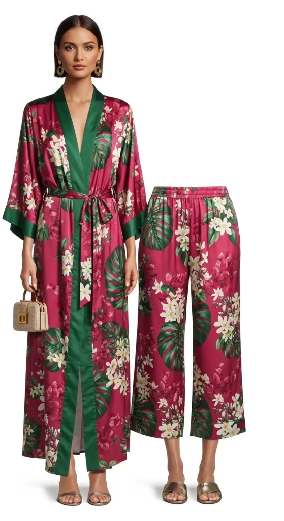 The Tropical Satin Robe Set The Tropical Satin Robe Set