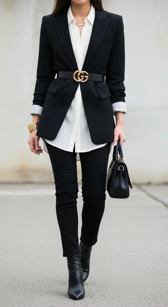  The Belted-Blazer and Blouse Combo