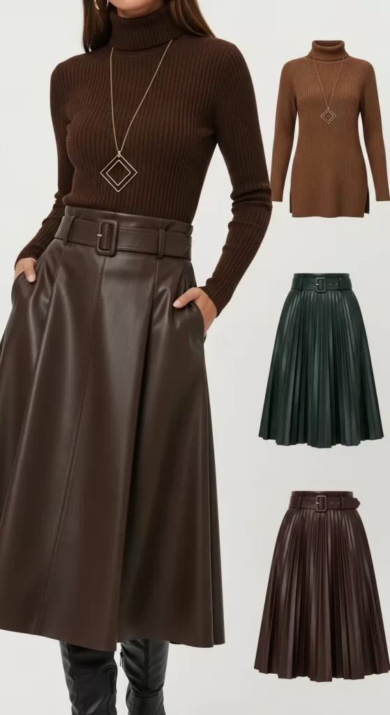  The Rich Pleated Faux Leather Skirt