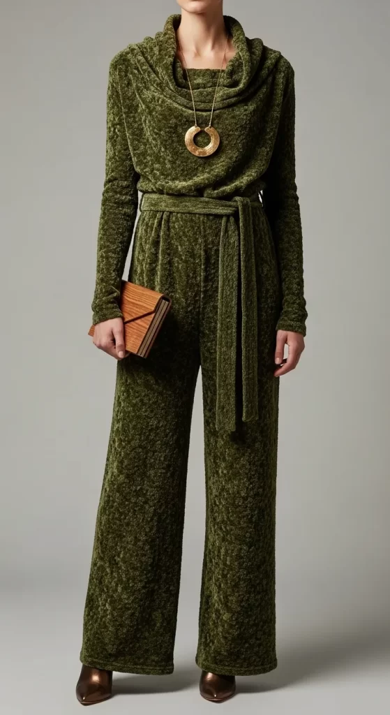 The Olive Chenille Cowl Jumpsuit
