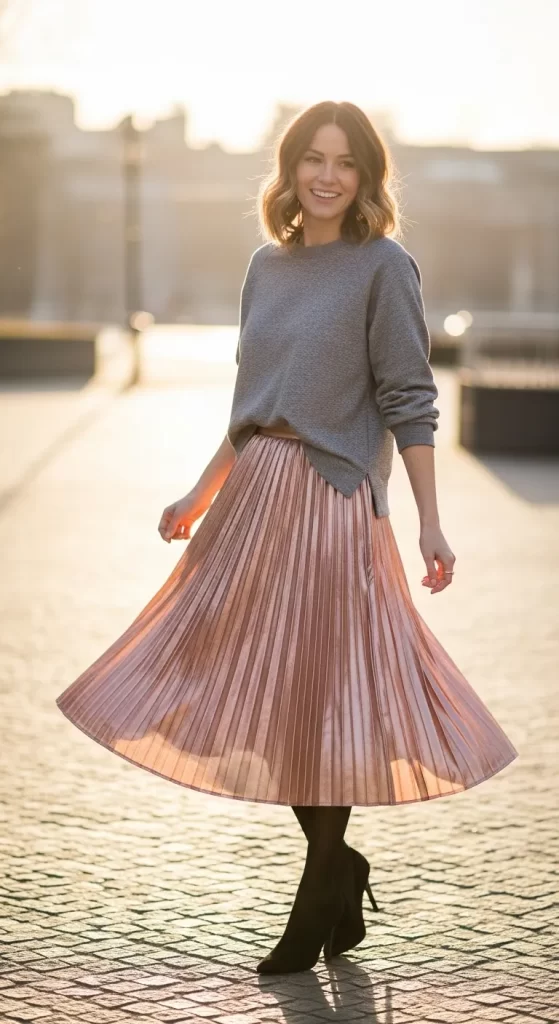 The Casual Sweatshirt and Metallic Skirt