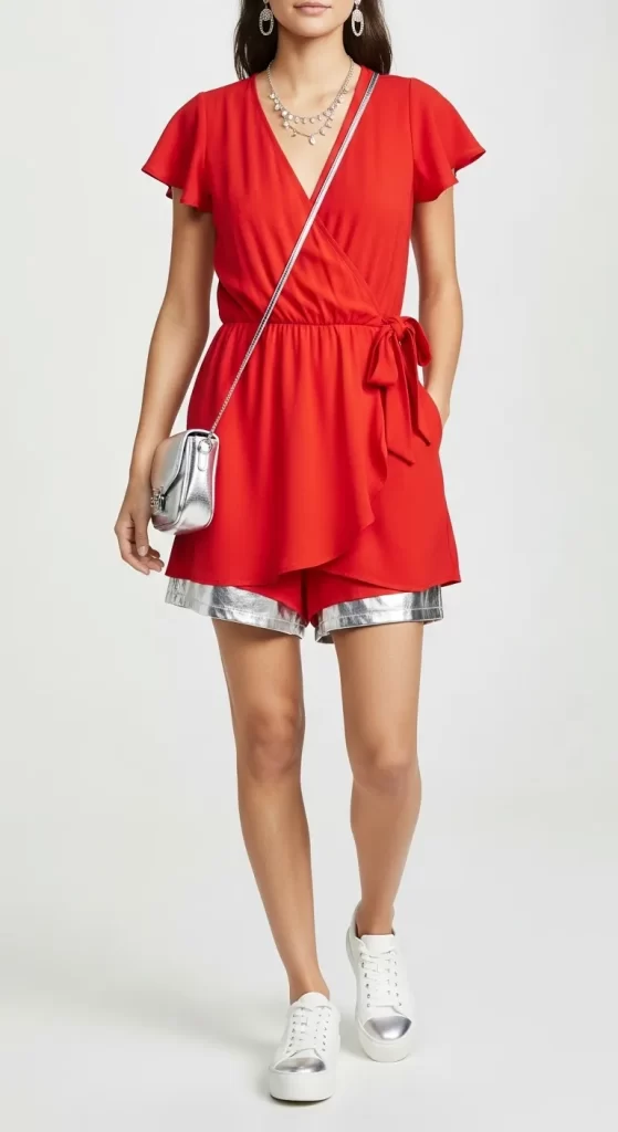 The Playful Metallic-Layered Romper