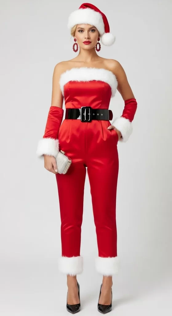 The Santa-Chic Faux-Fur Trim Jumpsuit