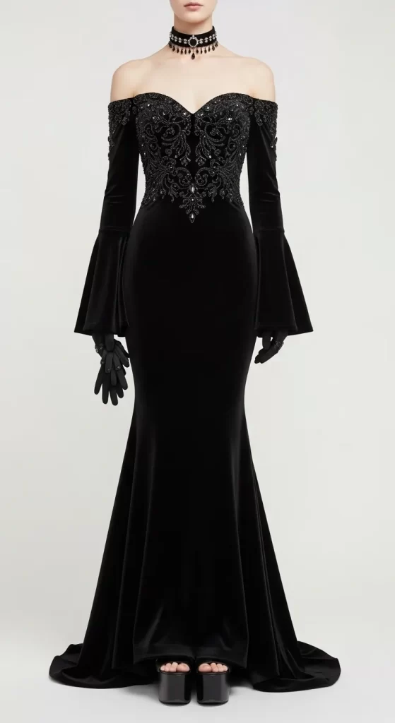  The Gothic Noir Velvet Gown