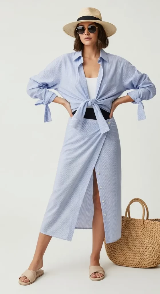  The Coordinated Tie-Front Shirt Set