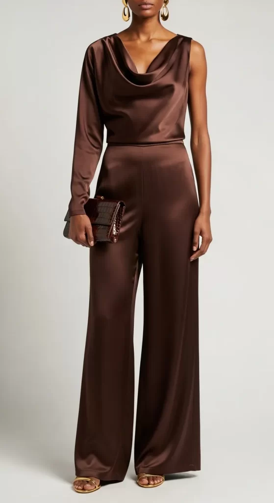 The Chocolate Satin Drape Jumpsuit