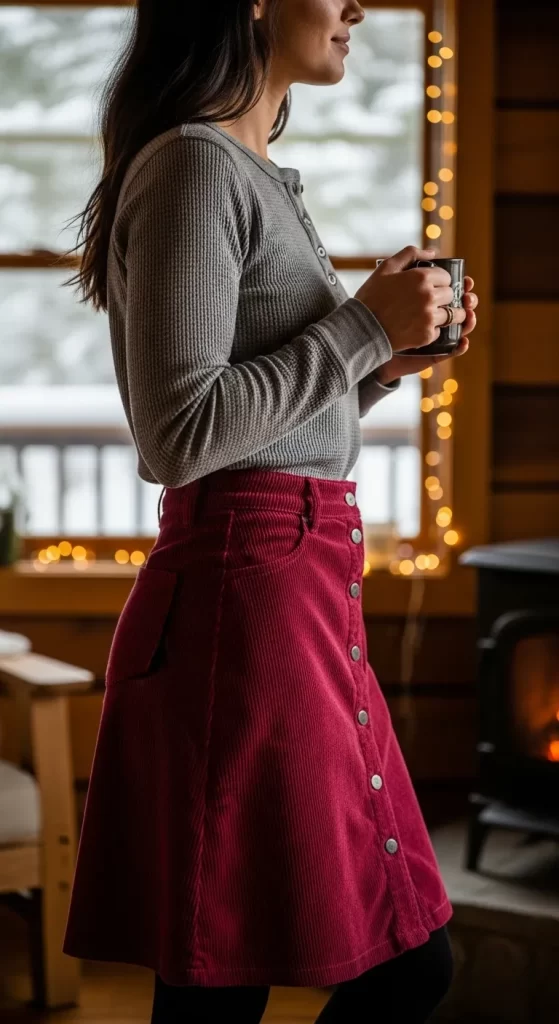 Cozy Henley & Festive Skirt