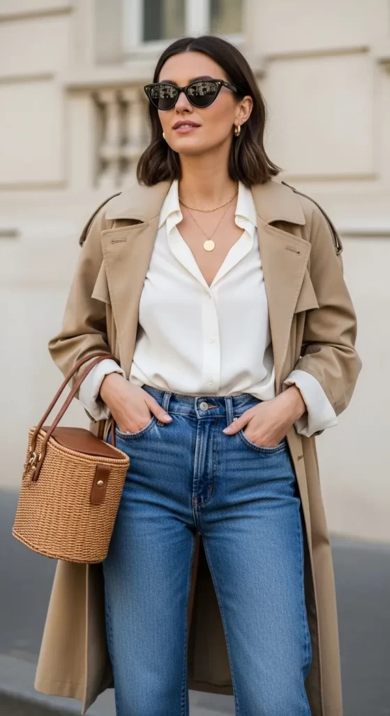  The Timeless Trench and Silk Blouse