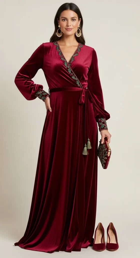 The Embroidered Velvet Wrap Gown