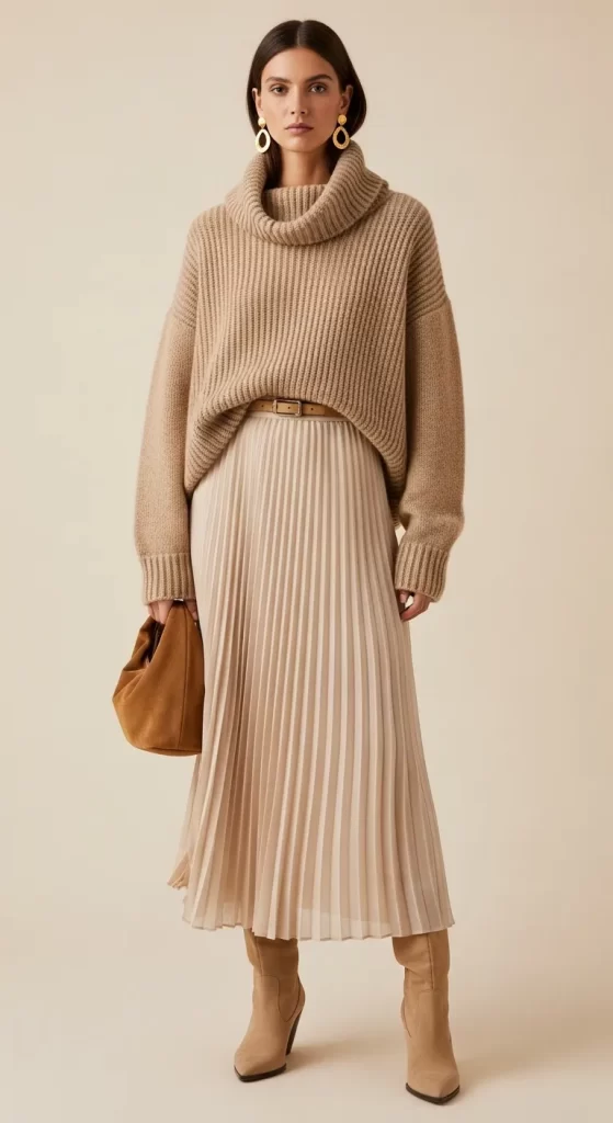 The Cozy Beige Knit and Pleats