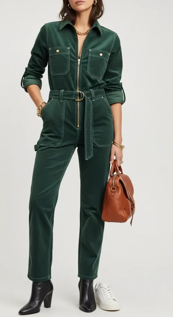  The Emerald Corduroy Utility Jumpsuit
