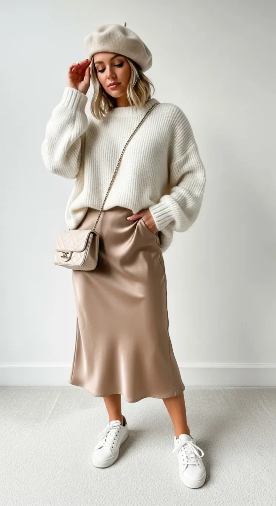 The Satin Skirt & Knit Sweater Combo