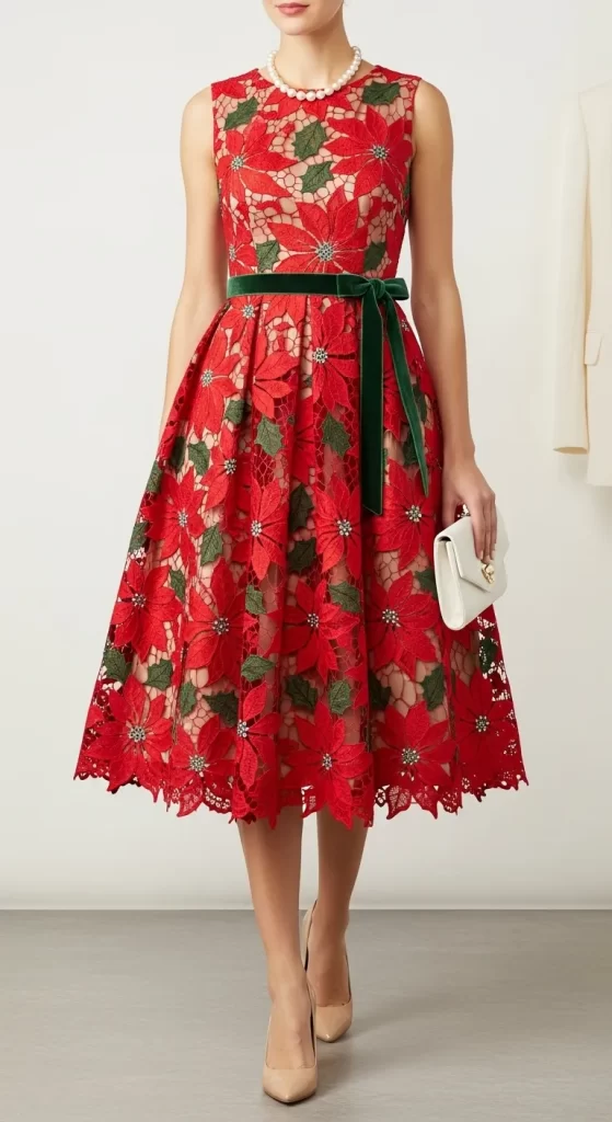 The Festive Poinsettia Lace Dress