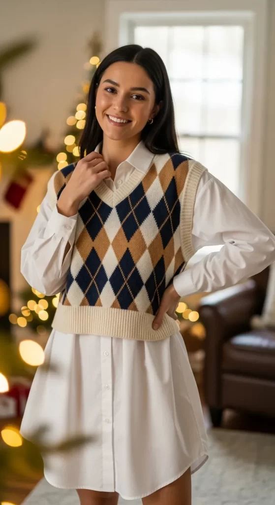 The Layered Argyle Vest and Shirtdress