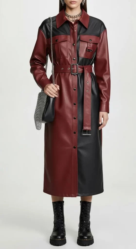 The Two-Tone Faux Leather Trench