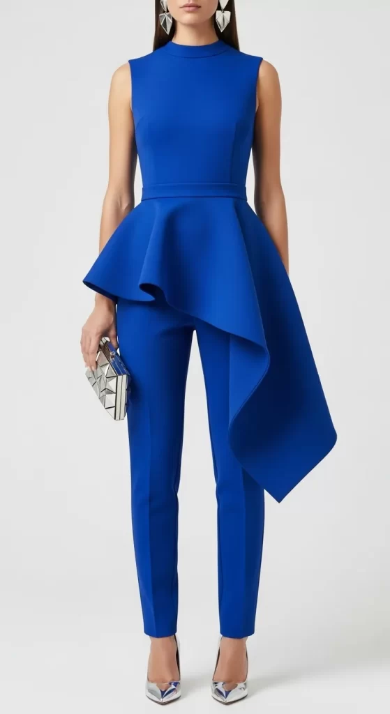 The Cobalt Sculptural Peplum Jumpsuit