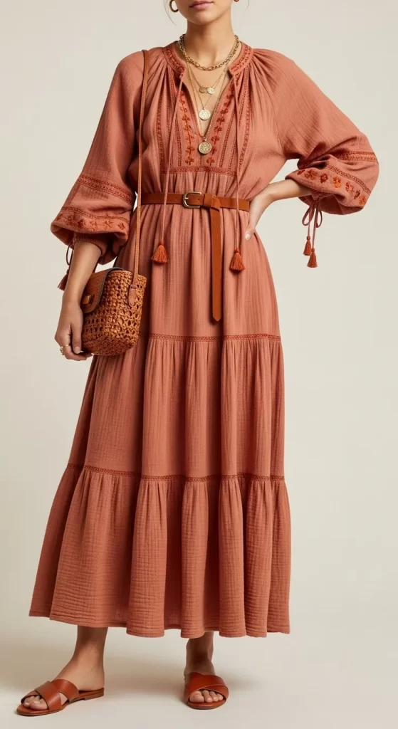 The Romantic Terracotta Peasant Dress