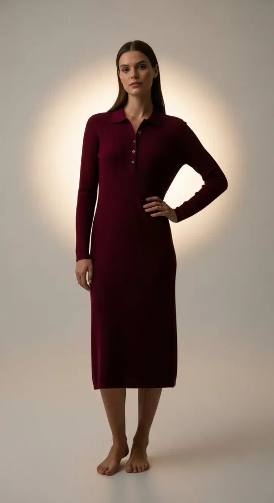  The Ribbed Knit Polo Dress