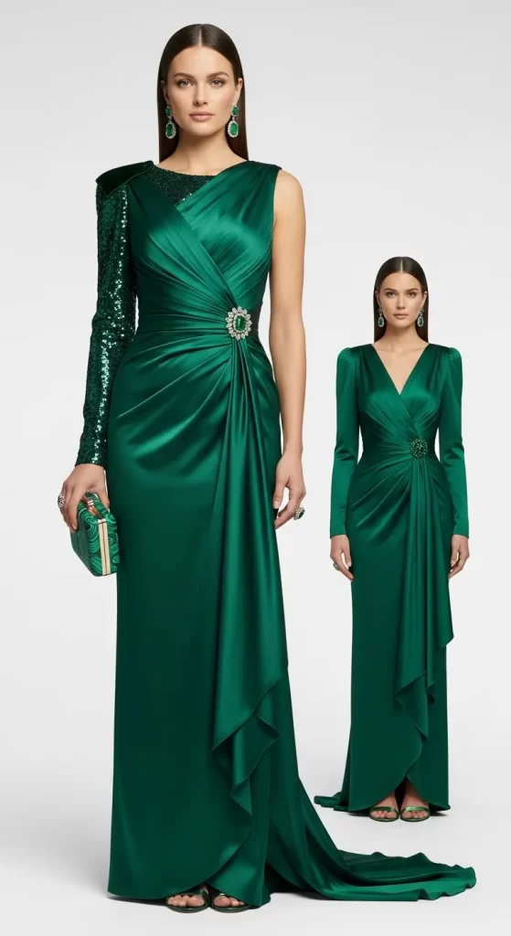  The Asymmetrical Emerald Jewel Gown