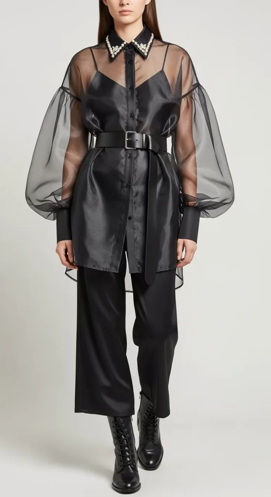 The Embellished Organza Shirt Dress