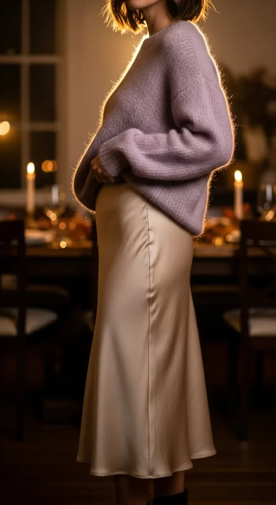  The Soft-Focus Sweater and Satin Skirt