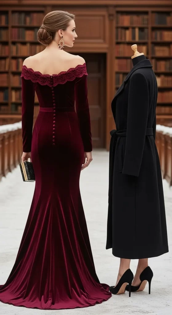 The Burgundy Velvet Mermaid Gown