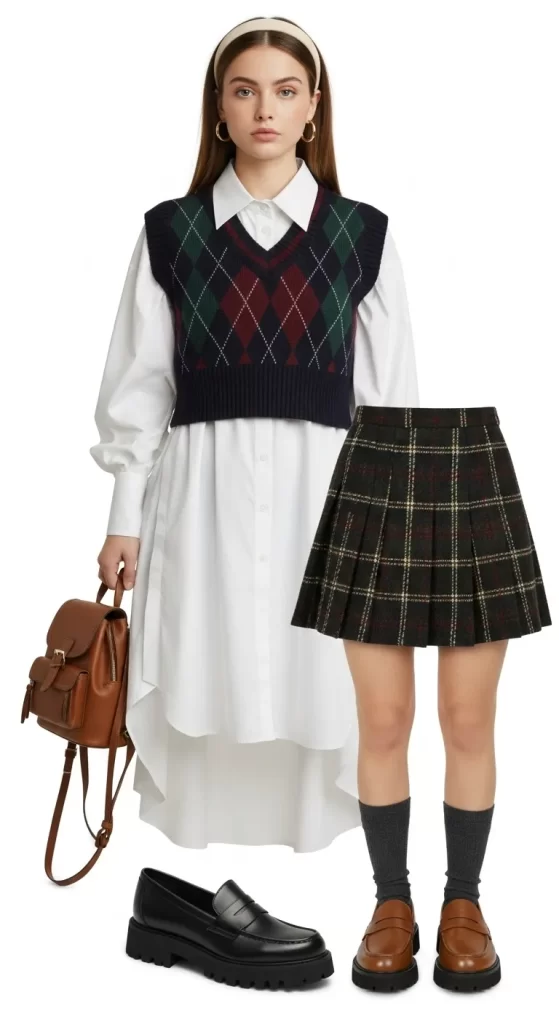 The Preppy Sweater Vest and Skirt Combo