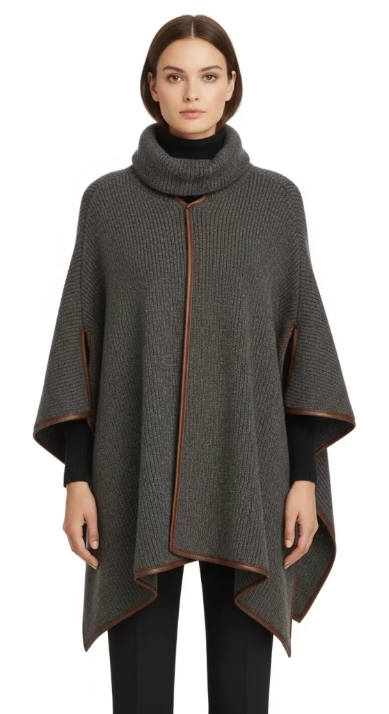 The Chic Leather-Trimmed Cape The Chic Leather-Trimmed Cape