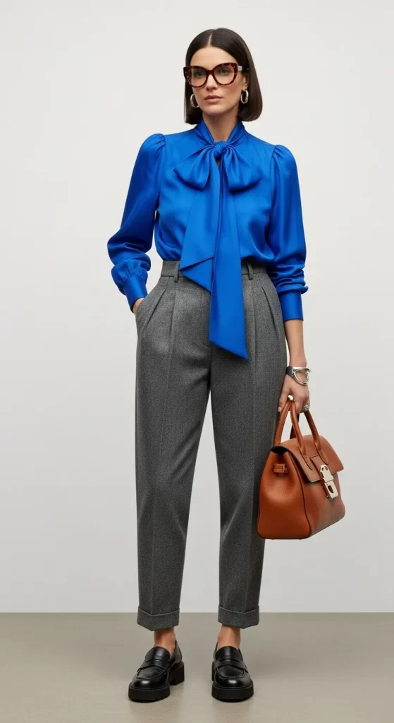 The Cobalt Pussy-Bow Blouse