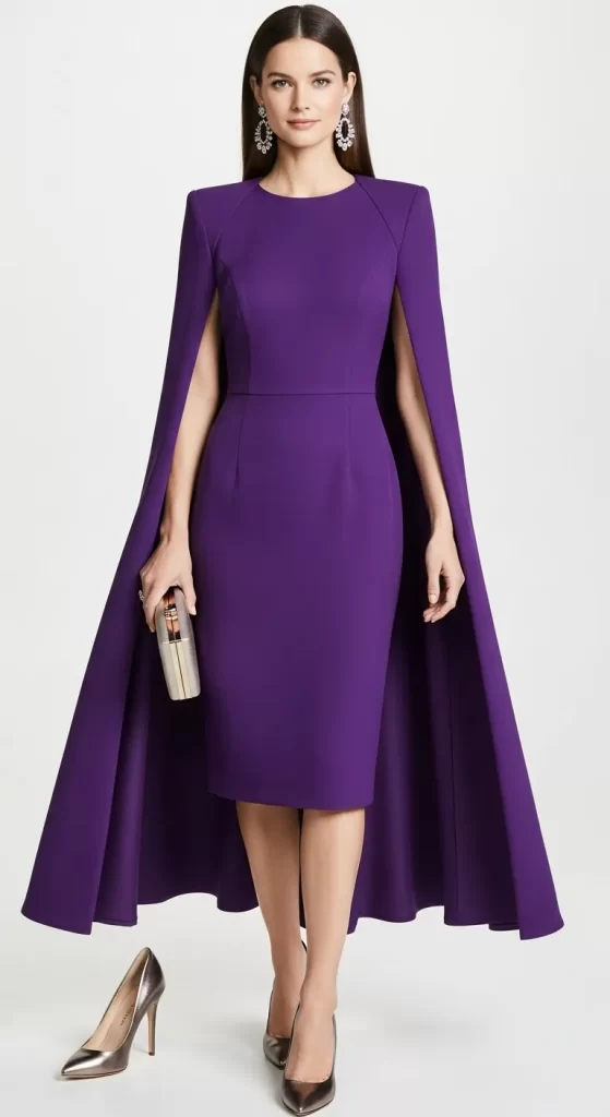 The Regal Purple Cape Dress