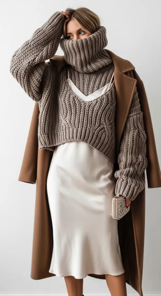 Silky Slip and Chunky Knit Silky Slip and Chunky Knit