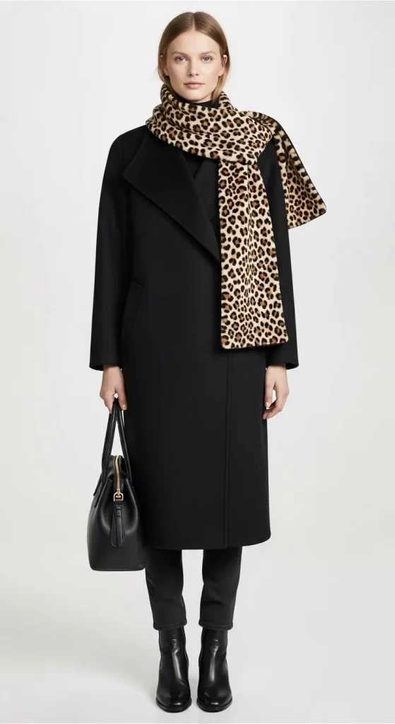 The Scarf-Detail Classic Black Coat