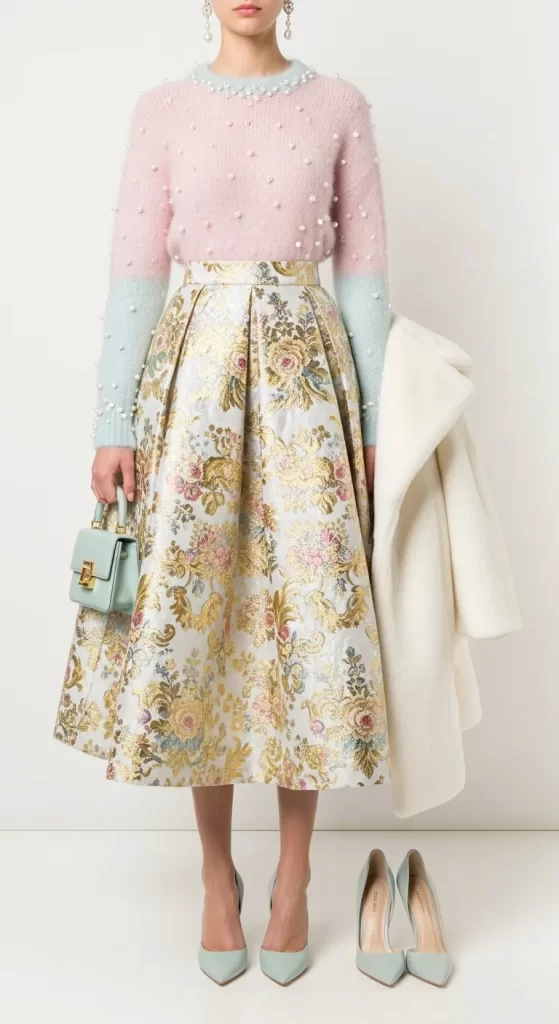 The Whimsical Pastel Brocade Look The Whimsical Pastel Brocade Look